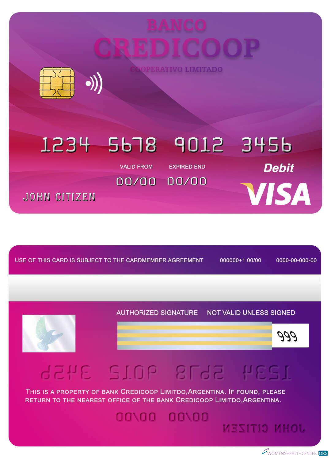Download Argentina bank Credicoop visa card Photoshop template